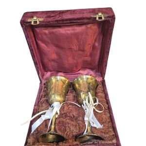 Vintage Brass Bridal Cup Set in Velvet Case